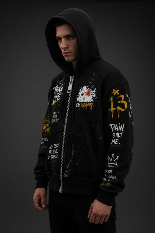 CB Bunny Thug Life graffiti hoodie – bold street art hoodie by Azhyre Apparel
