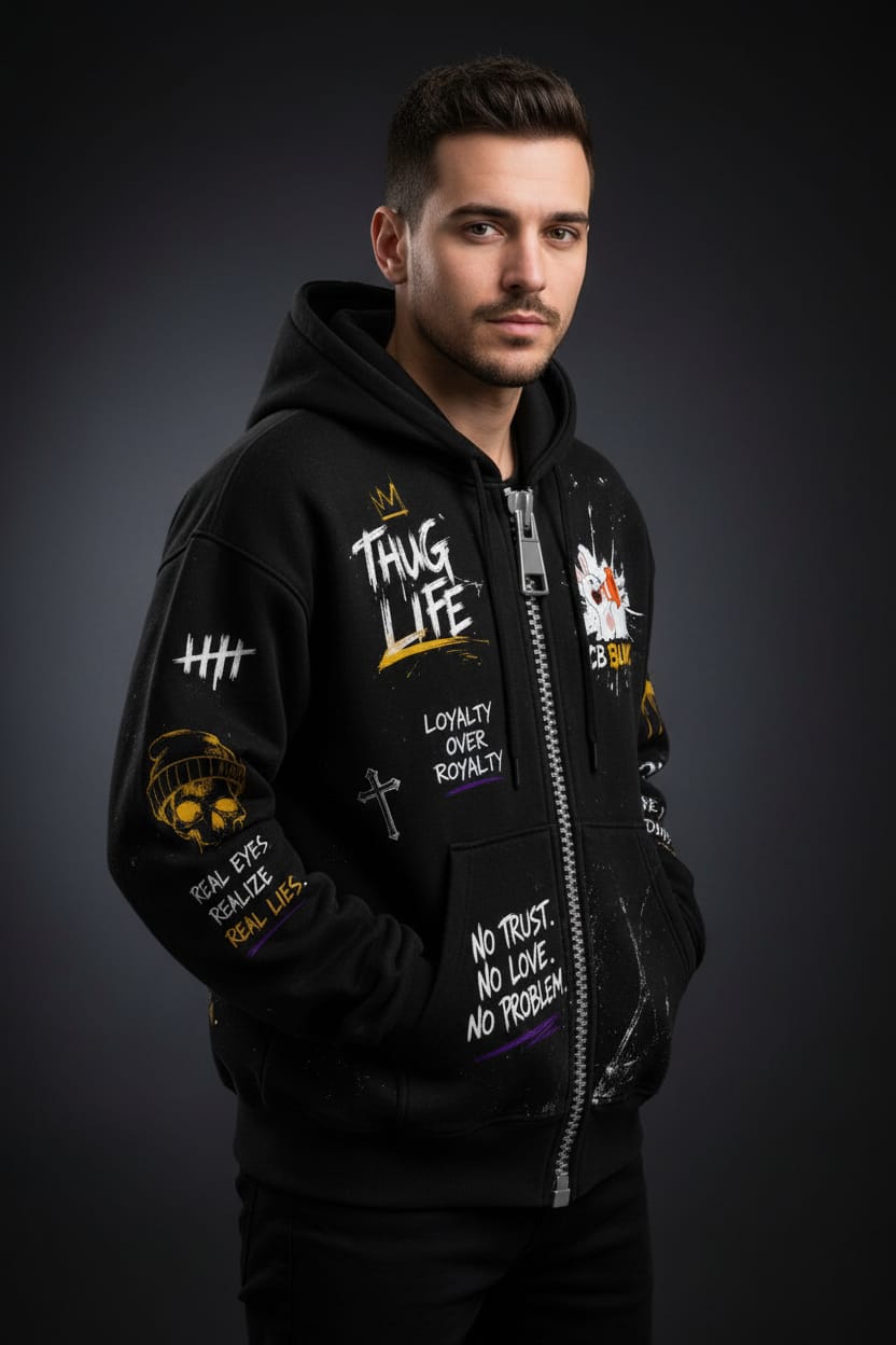CB Bunny Thug Life graffiti hoodie – bold street art hoodie by Azhyre Apparel