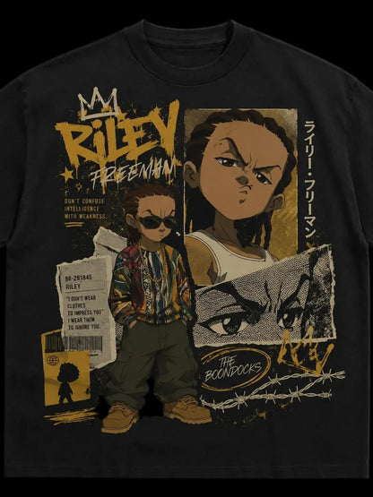 Riley Freeman Boondocks graphic tee – bold anime streetwear by Azhyre Apparel