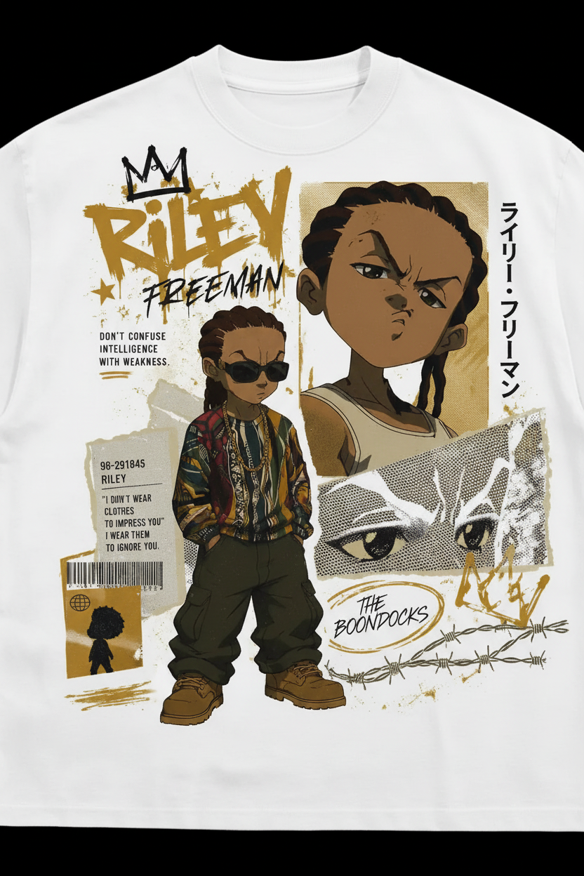 Riley Freeman Boondocks graphic tee – bold anime streetwear by Azhyre Apparel